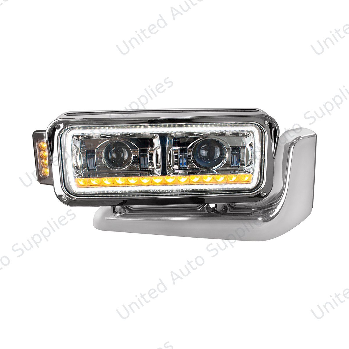 High Power LED Chrome Projection Headlight Assembly With Mounting Arm & Turn Signal - Passenger