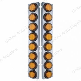 SS Front Air Cleaner Bracket With 16X 9 LED 2" Lights For Peterbilt-Amber LED & Lens