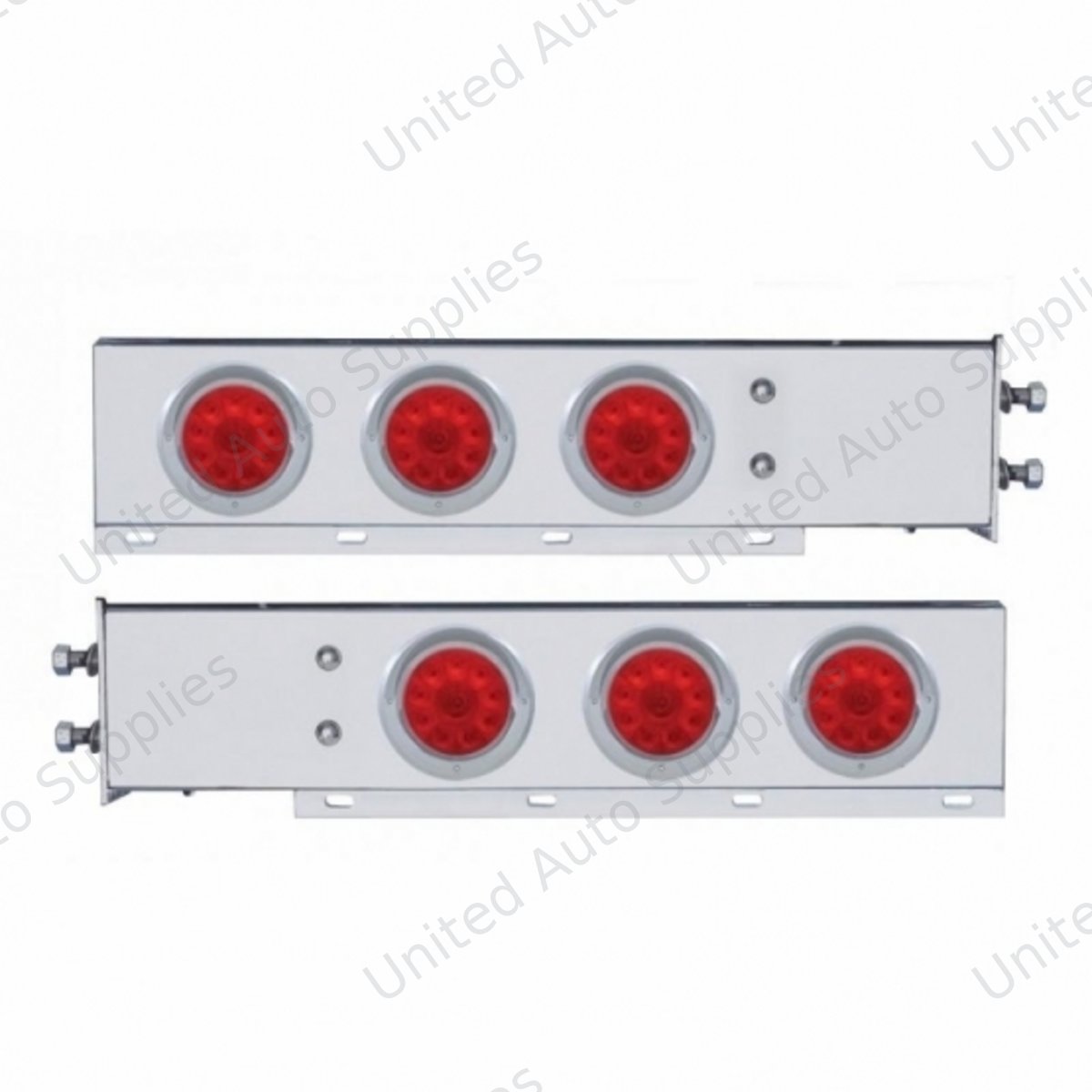 2.5" Bolt Pattern Chrome Spring Loaded Bar W/6X 4" 10 LED Lights & Visors -Red LED & Lens (Pair)