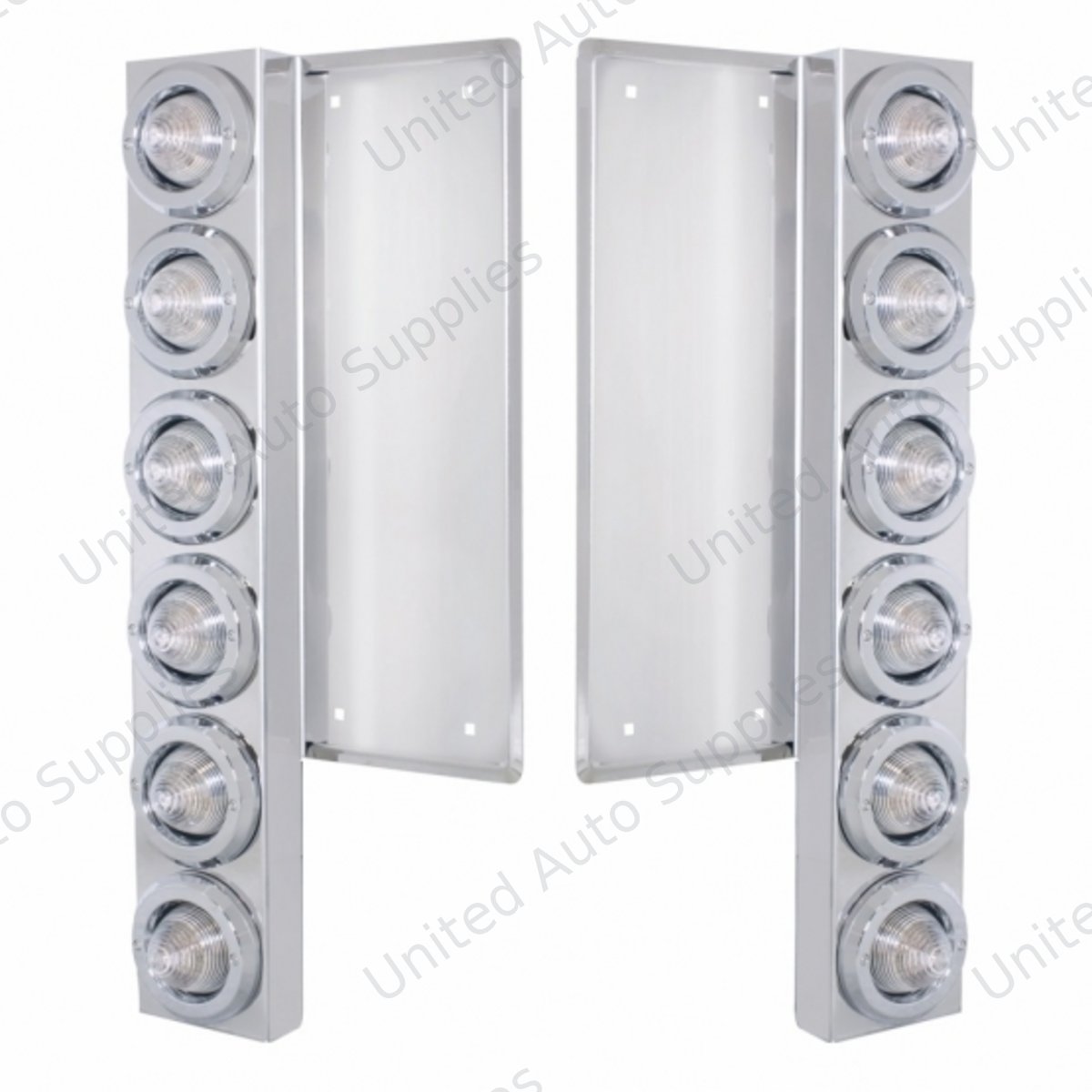 FL SS Front Air Cleaner Bracket W/12X 9 LED 2" Beehive Lights & Bezels -Amber LED/Clear Lens