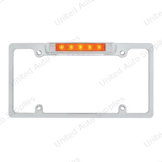 Chrome License Plate Frame With Auxiliary Light - Amber LED/Amber Lens