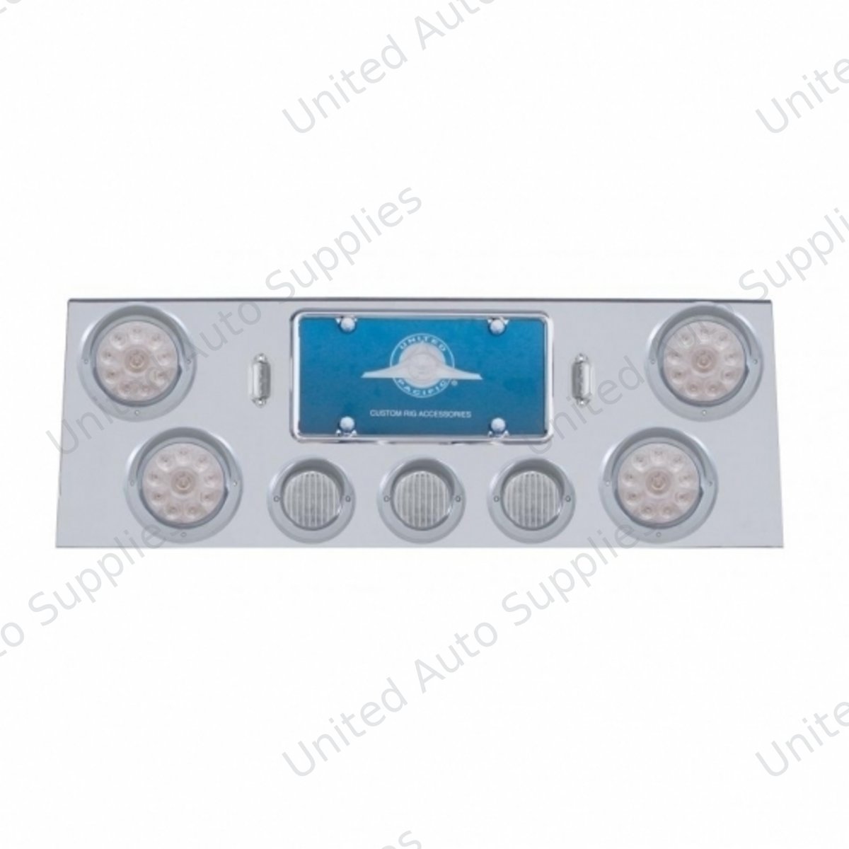 SS Rear Center Panel With 4X 10 LED 4" Lights & 3X 13 LED 2.5" Lights & Visors -Red LED/Clear Lens