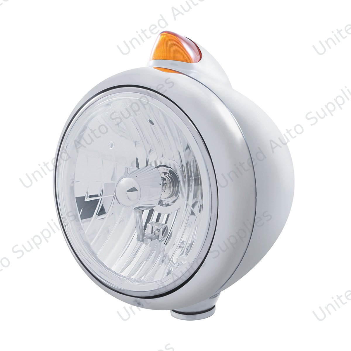 Chrome Guide 682-C Headlight Crystal H4 & Original Style LED Signal - Amber Lens