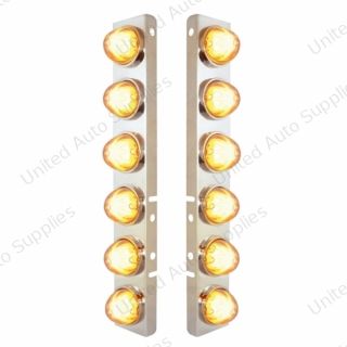 SS Front Air Cleaner Bracket With 12X 9 Amber LED Dual Function Watermelon GloLight For Peterbilt-Clear Lens