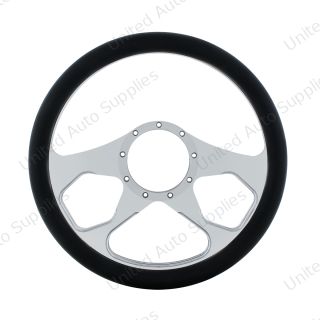 14" Chrome Aluminum 4 Spoke Boss Style Steering Wheel With Black Engineered Leather Grip