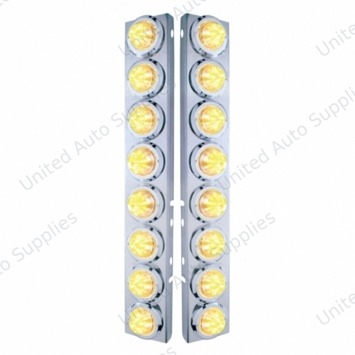 SS Front Air Cleaner Bracket With 16X 9 LED 2" Beehive Lights & Bezels For Peterbilt-Amber LED/Clear Lens