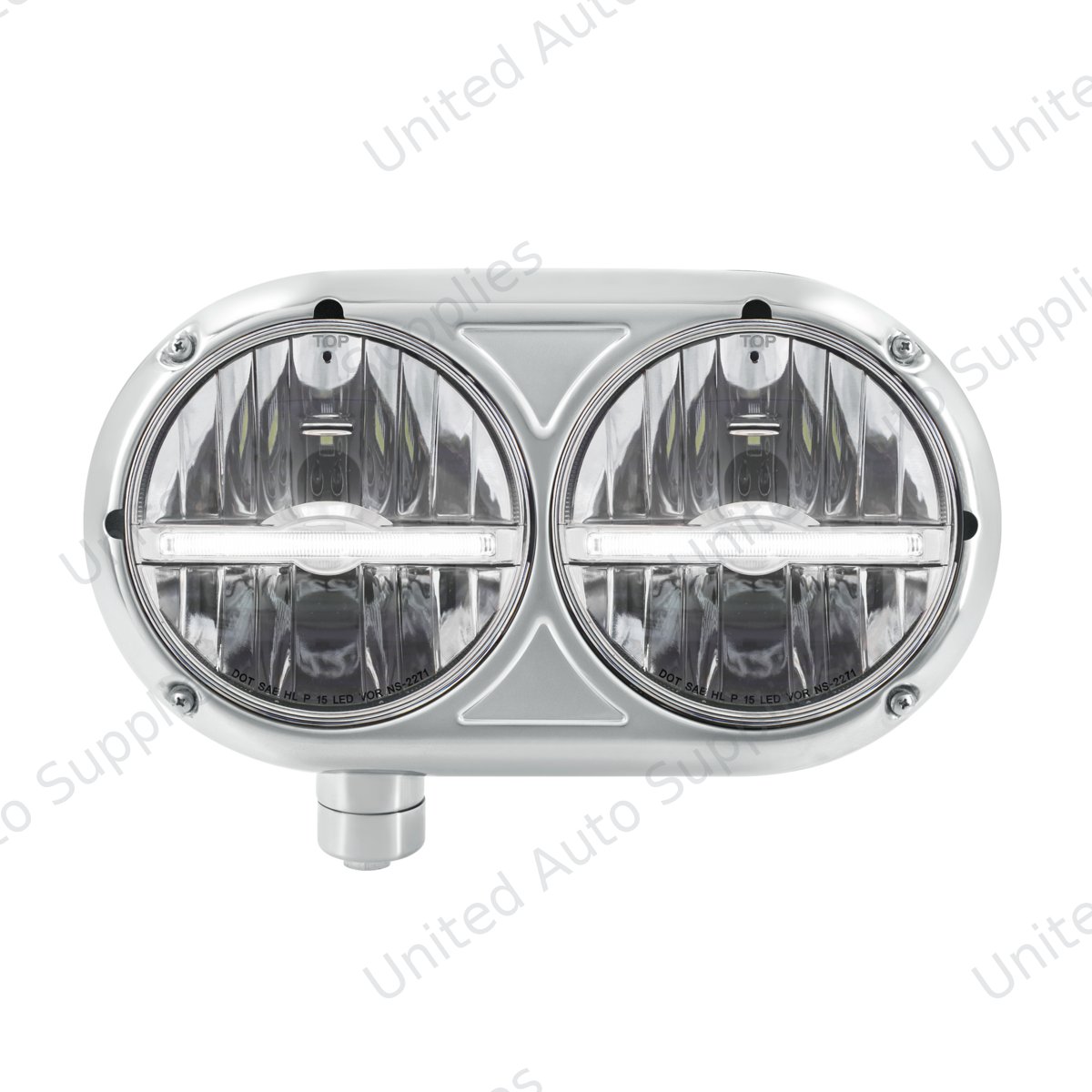 Headlight Assembly With 304 SS Housing & LED Headlights W/White LED Position Light For Peterbilt 359 - Driver