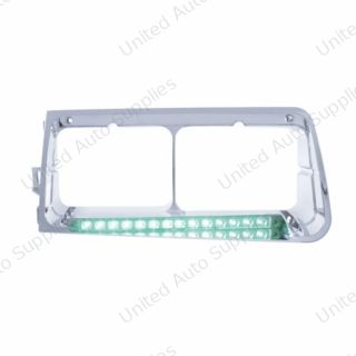 14 LED Headlight Bezel For 1989-2009 Freightliner FLD - Driver - Green LED/Clear Lens