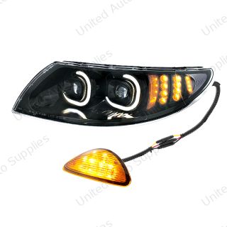 Black LED Projector Headlight With Rear Facing Turn Signal For International Durastar 2002-2018 - Driver