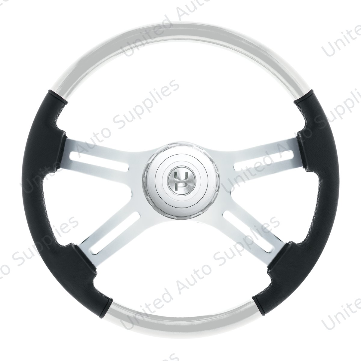 18" Leather & Wood Candy Color 4 Spoke Steering Wheel With Chrome Horn Bezel-Pearl White