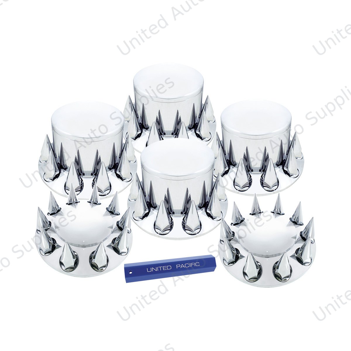 Dome Axle Cover Combo Kit With 33mm Spike Thread-On Nut Covers & Nut Cover Tool - Chrome
