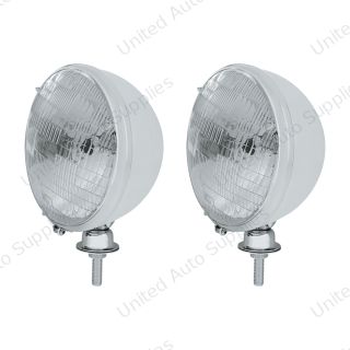 7" Chrome Kingbee Style 12V Headlight With H6024 Halogen Seal Beam Bulbs (Pair)