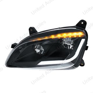 Black LED Headlight W/Sequential LED Turn Signal For Peterbilt 579 (2012-21) & 587 (2010-16) - Driver