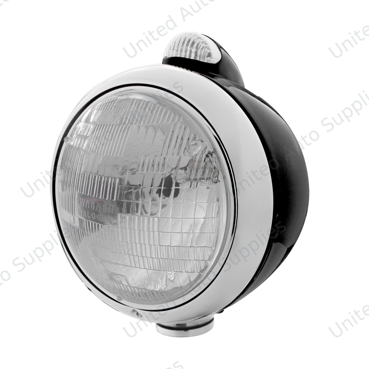 Black Guide 682-C Style Headlight H6024 & LED Turn Signal - Clear Lens
