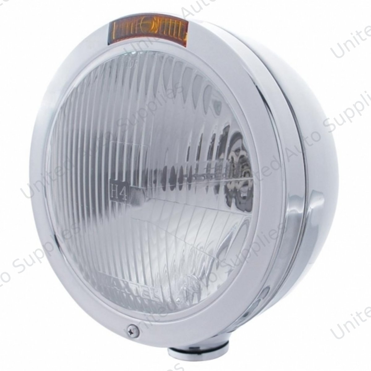 Stainless Steel Bullet Classic Headlight H4 Bulb & Turn Signal - Amber Lens