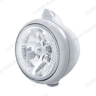 Stainless Steel Guide 682-C Headlight H4 With White LED & Original Style LED Signal - Clear Lens