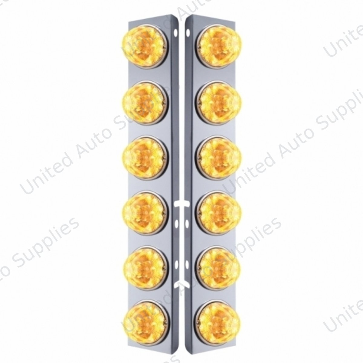 SS Front Air Cleaner Bracket W/12X 17 Amber LED Refl. Watermelon Lights & SS Bezels For Peterbilt-Clear Lens (Pair)