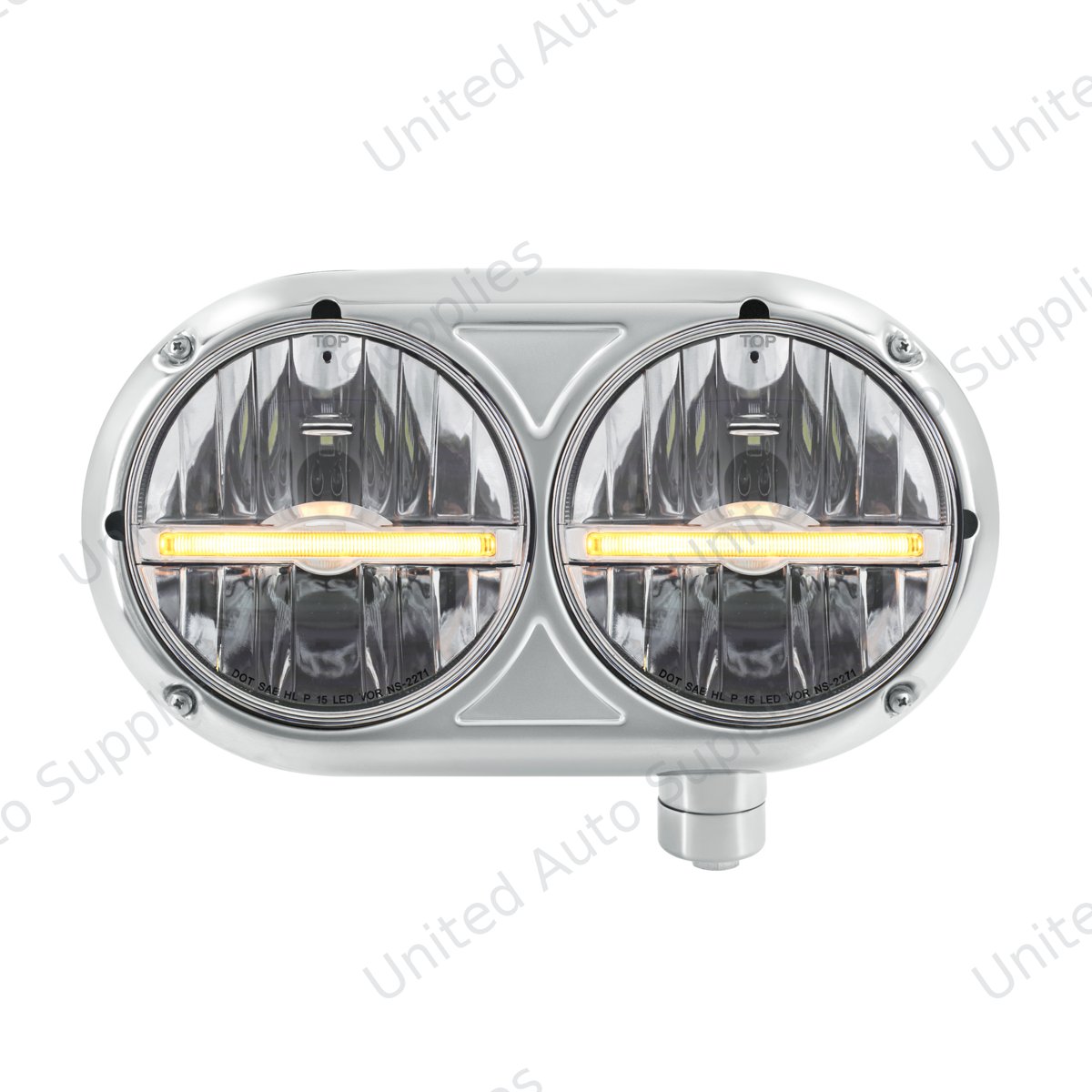 Headlight Assembly With 304 SS Housing & LED Headlights W/Amber LED Position Light For Peterbilt 359 - Passenger