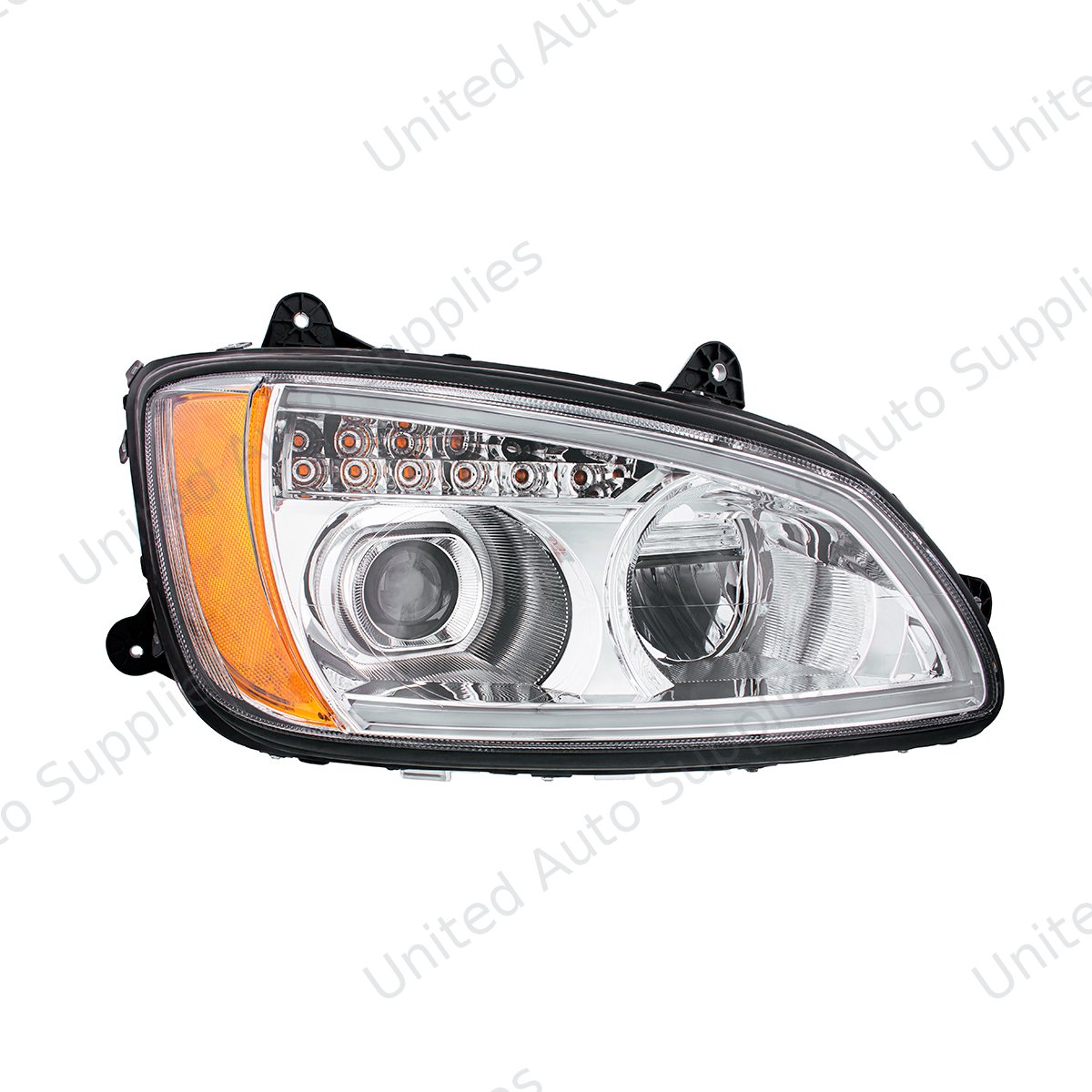 Chrome Full LED Projection Headlight With Turn Signal & Position Light Bar For 2008-2017 Kenworth T660 - Passenger