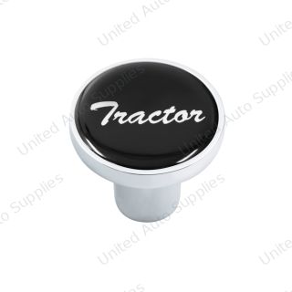 Aluminum Screw-On Air Valve Knob With Glossy Tractor Script Sticker - Black Sticker
