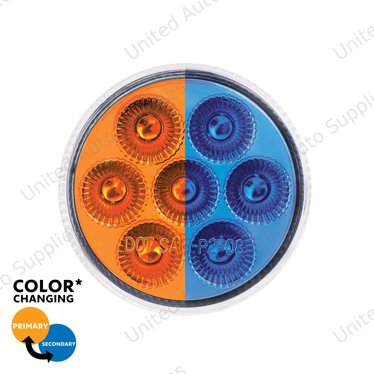 Double Fury 7 LED 2" Round Clearance/Marker Light-Amber & Blue LED/Clear Lens