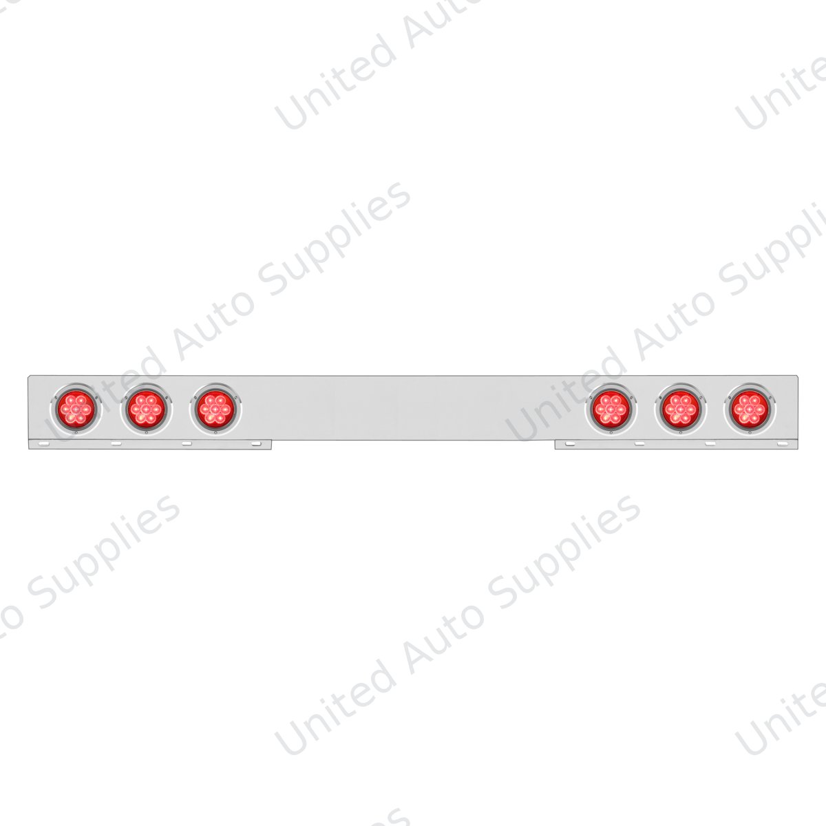 Chrome 1 Piece Rear Light Bar With Six 7 LED 4" Reflector Lights & Bezels - Red LED/Red Lens