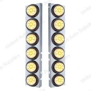 SS Front Air Cleaner Bracket With 12X 9 LED 2" Reflector Lights For Peterbilt-Amber LED/Clear Lens