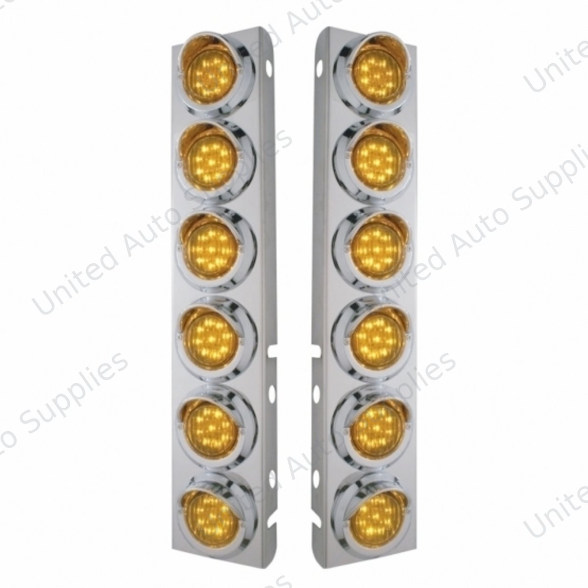 SS Front Air Cleaner Bracket With 12X 9 LED 2" Lights & Visors For Peterbilt-Amber LED & Lens
