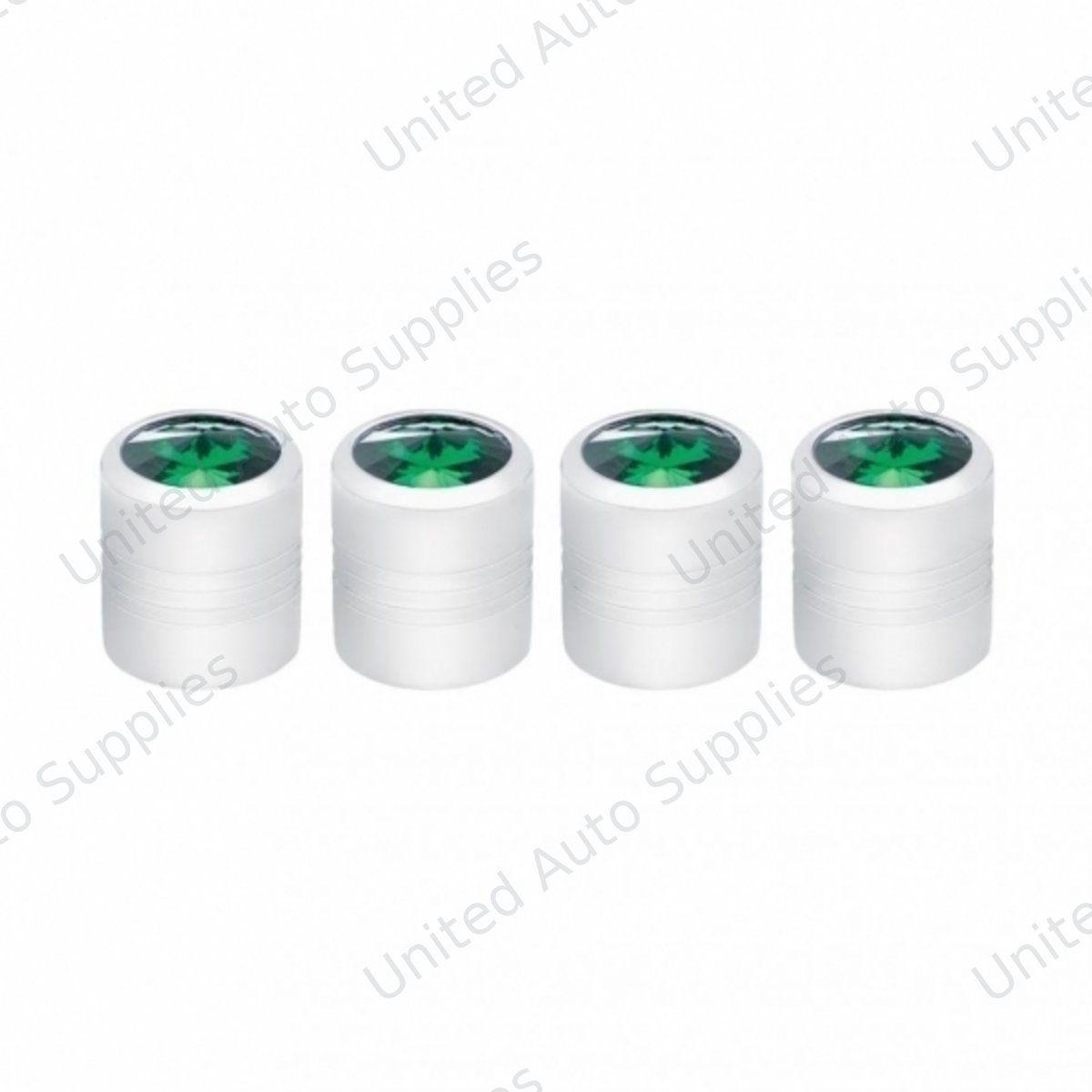 Chrome Round Valve Caps With Green Crystal (4-Pack)