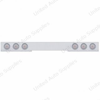Stainless 1 Piece Rear Light Bar With Six 10 LED 4" Lights & Visors - Red LED/Clear Lens