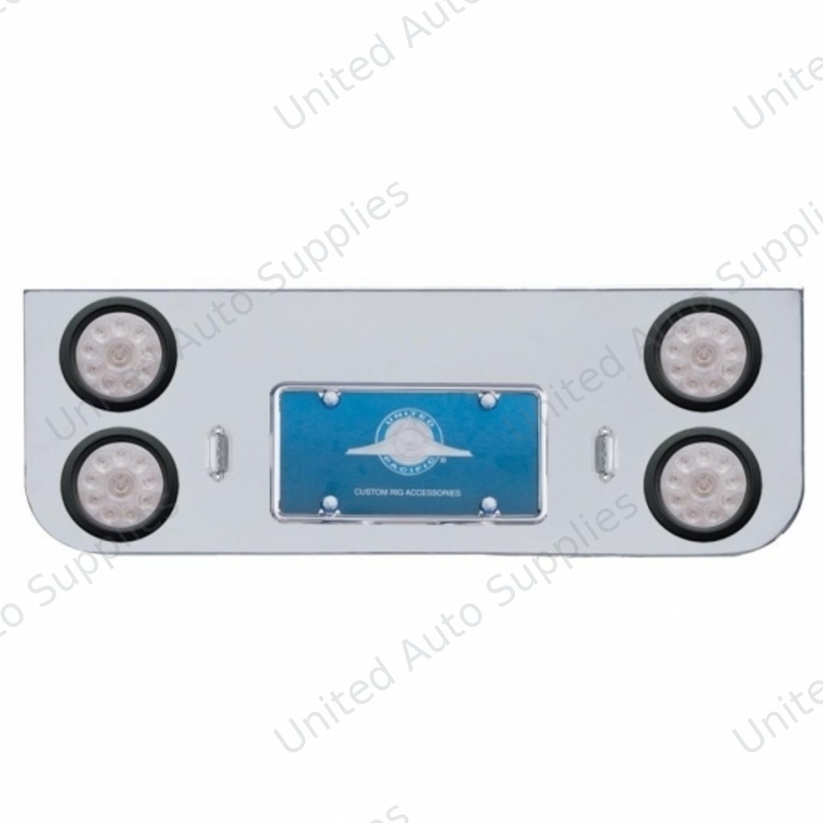 Chrome Rear Center Panel With Four 10 LED 4" Lights & Grommets - Red LED/Clear Lens