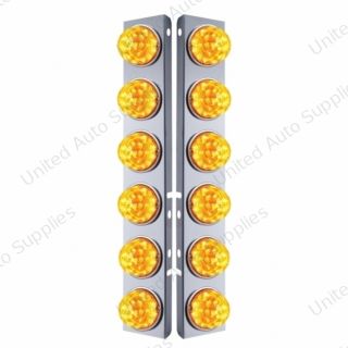 SS Front Air Cleaner Bracket W/12X 17 Amber LED Refl. Watermelon Lights & SS Bezels For Peterbilt-Amber Lens (Pair)