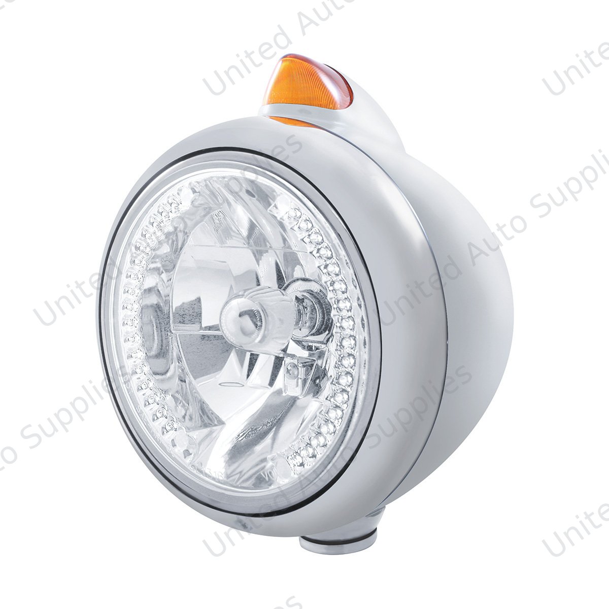 Chrome Guide 682-C Headlight H4 With White LED & Original Style LED Signal - Amber Lens