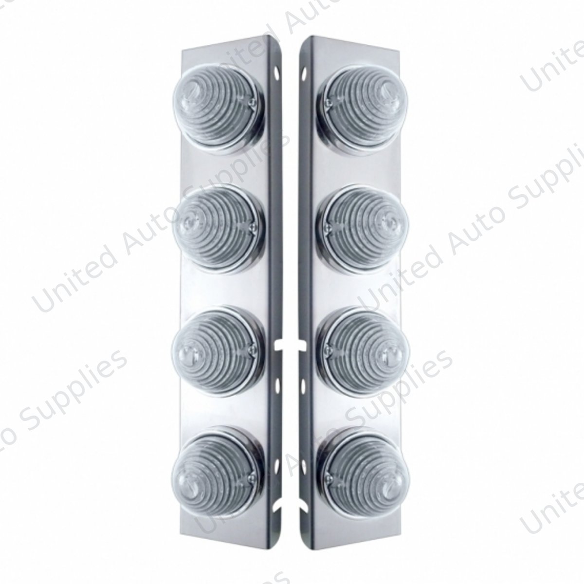 SS Front Air Cleaner Bracket W/8X 17 LED Beehive Lights & SS Bezels For Peterbilt -Amber LED/Clear Lens (Pair)