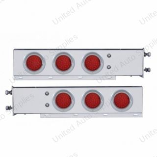 3-3/4" Bolt Pattern Chrome Spring Loaded Bar W/6X 36 Red LED 4" Lights & Visors - Red Lens (Pair)