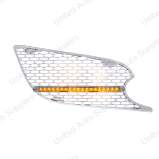 Chrome Air Intake Grille W/Reflector LED Light For 2012-2021 Peterbilt 579 (Passenger) - Amber LED/Clear Lens