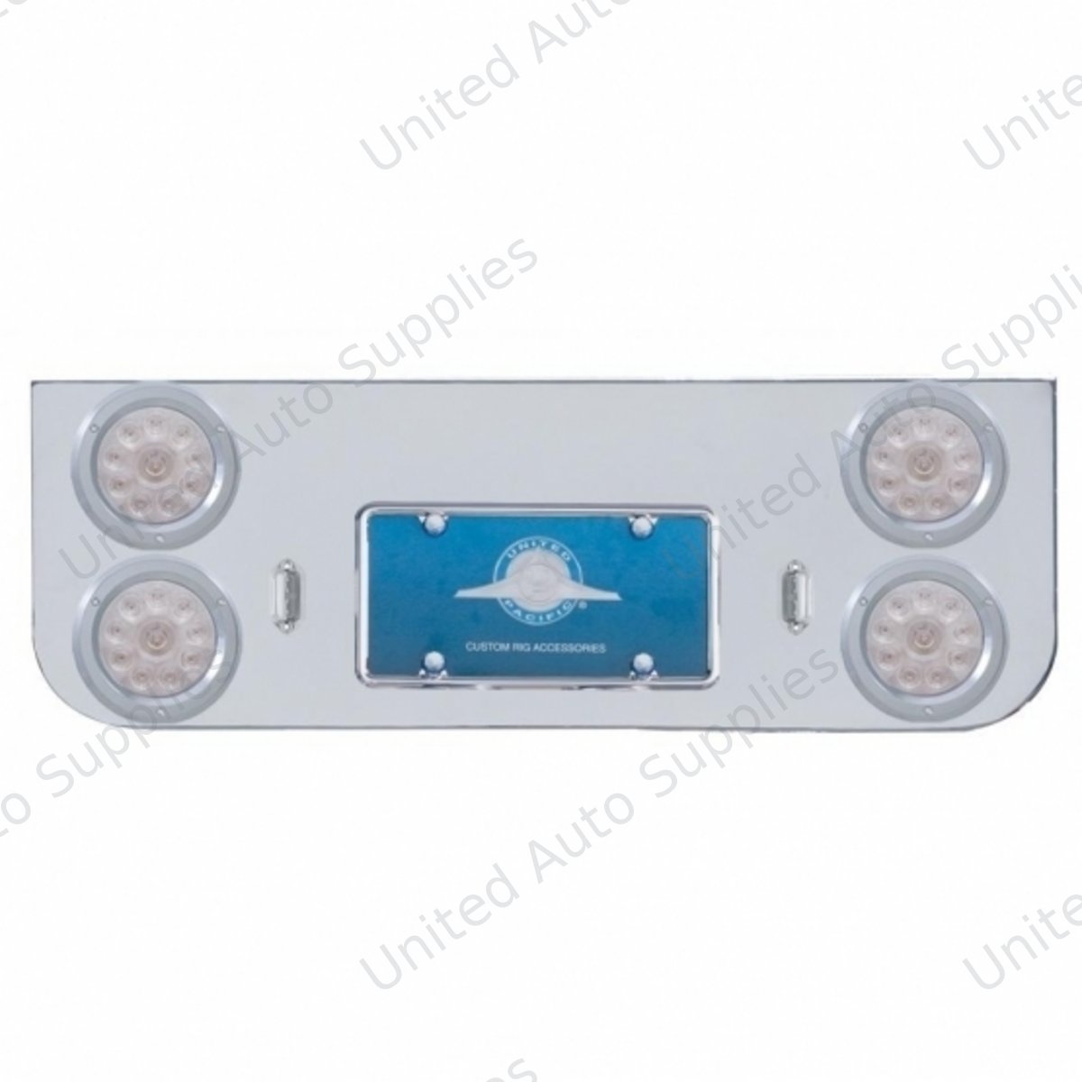 Chrome Rear Center Panel With Four 10 LED 4" Lights & Bezels - Red LED/Clear Lens