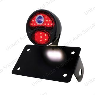 Black 1928 DUO Lamp & Blue Dot Style LED Tail Light Assembly With Horizontal Mounting Bracket For Motorcycle
