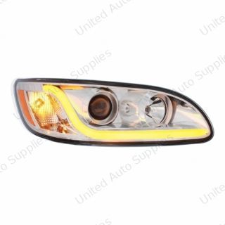 Chrome Projection Headlight W/LED Dual Function Light Bar For PB 386 (2005-2015) & 387 (1999-2010) - Passenger