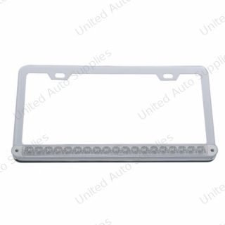 Chrome License Plate Frame With 19 LED 12" Reflector Light Bar - Amber LED/Clear Lens