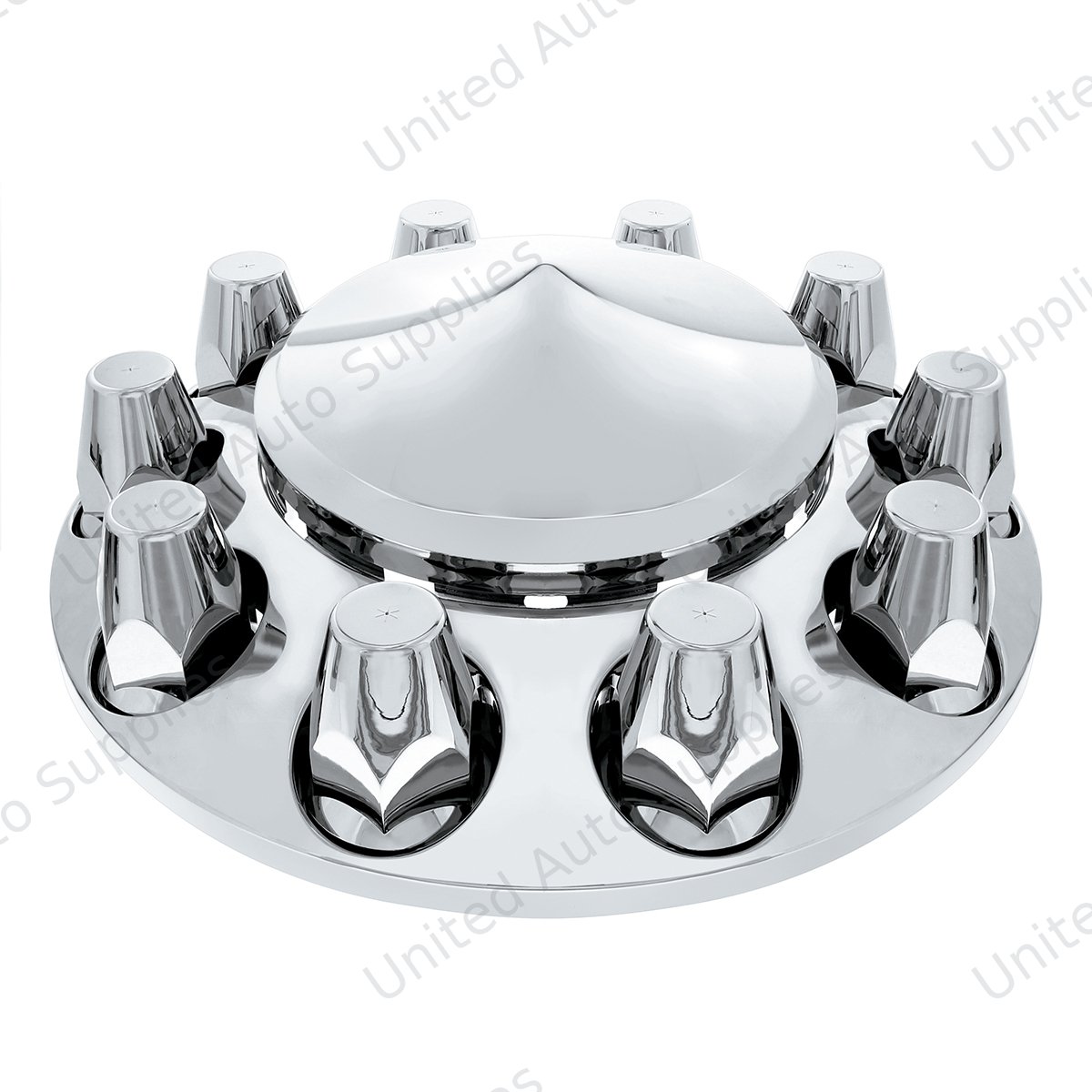 Pointed Front Axle Cover With 33mm Standard Style Push-On Nut Covers - Chrome