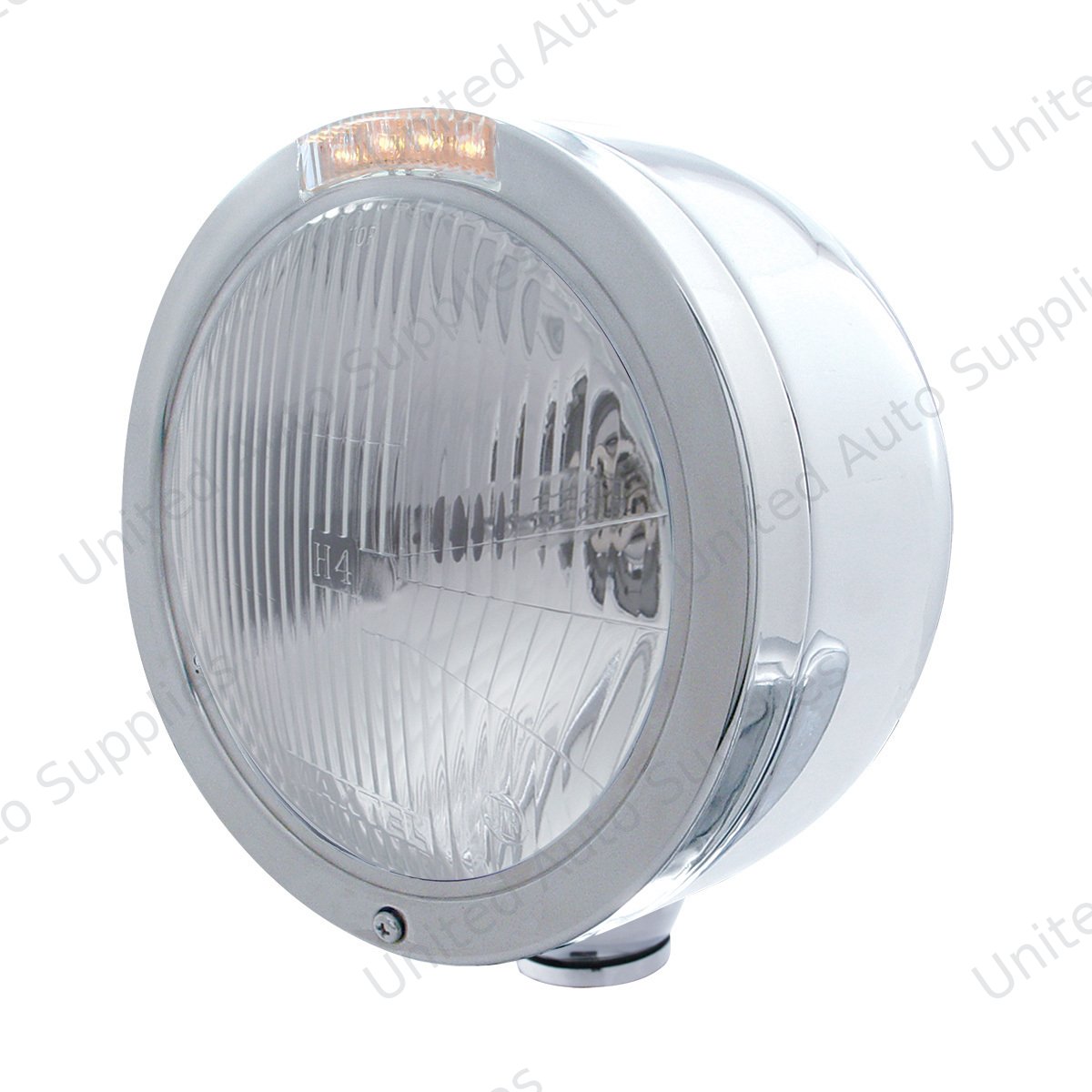 Stainless Steel Bullet Half Moon Headlight H4 Bulb & LED Turn Signal - Clear Lens