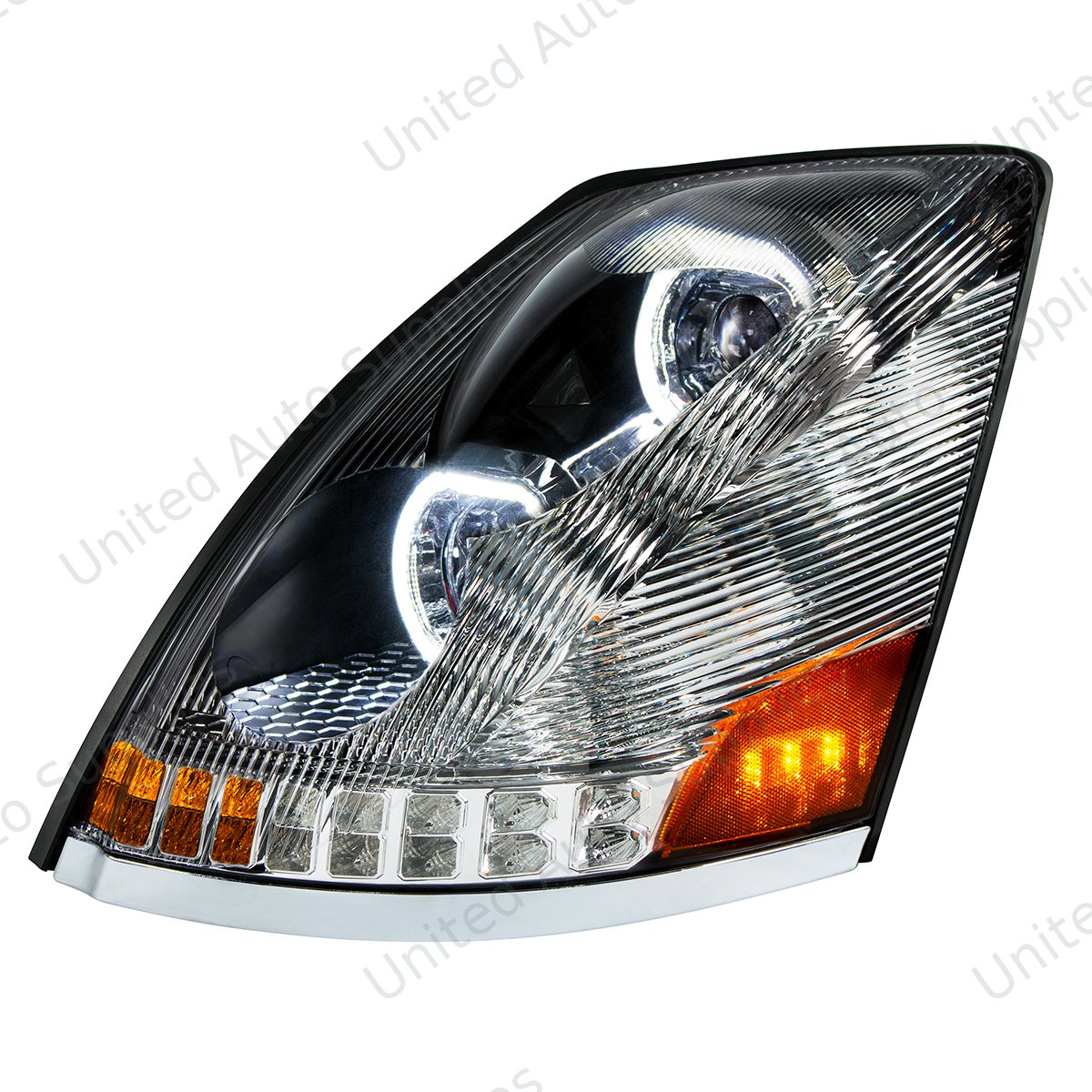 Chrome 10 LED Headlight For 2003-2017 Volvo VN/VNL - Driver Side