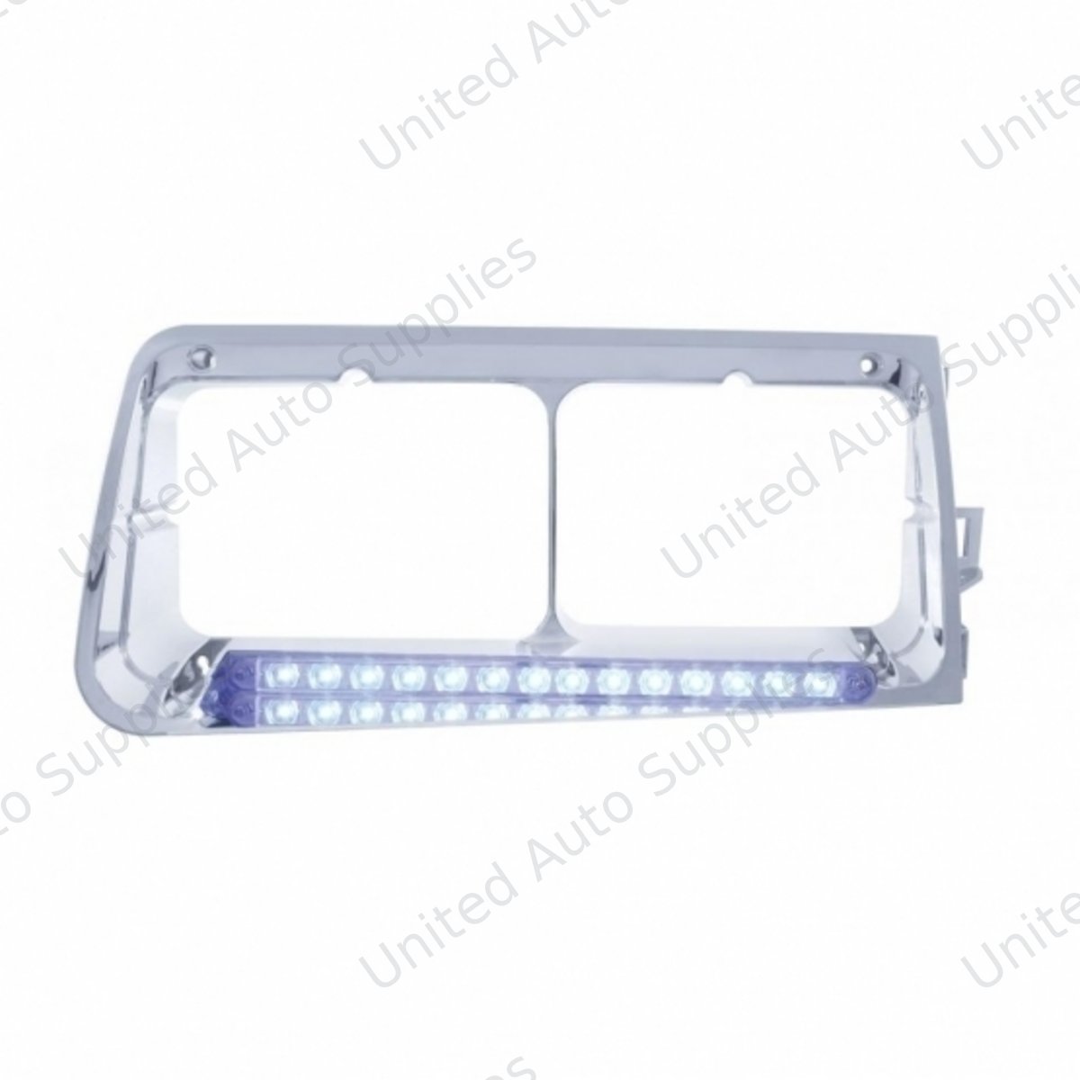 14 LED Headlight Bezel For 1989-2009 Freightliner FLD - Passenger - Blue LED/Clear Lens