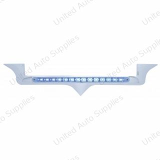 Chrome Hood Emblem Trim With 14 LED Light Bar For Kenworth - Blue LED/Clear Lens