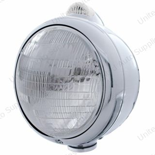 Chrome Guide 682-C Style Headlight 6014 & LED Turn Signal - Clear Lens