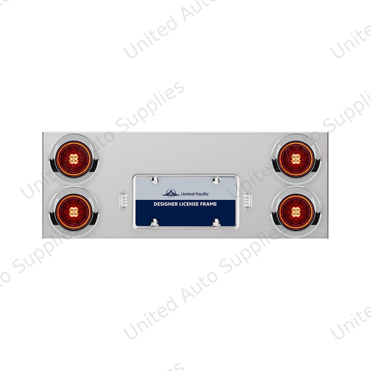 33-3/4" Stainless Rear Center Panel With 4X 13 LED 4" Abyss Lights & Visors - Red LED/Red Lens