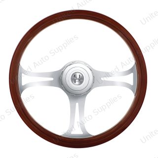 18" Blade Style Wood Steering Wheel With Hub & Horn Button Kit For Peterbilt (2006+) & Kenworth (2003+)