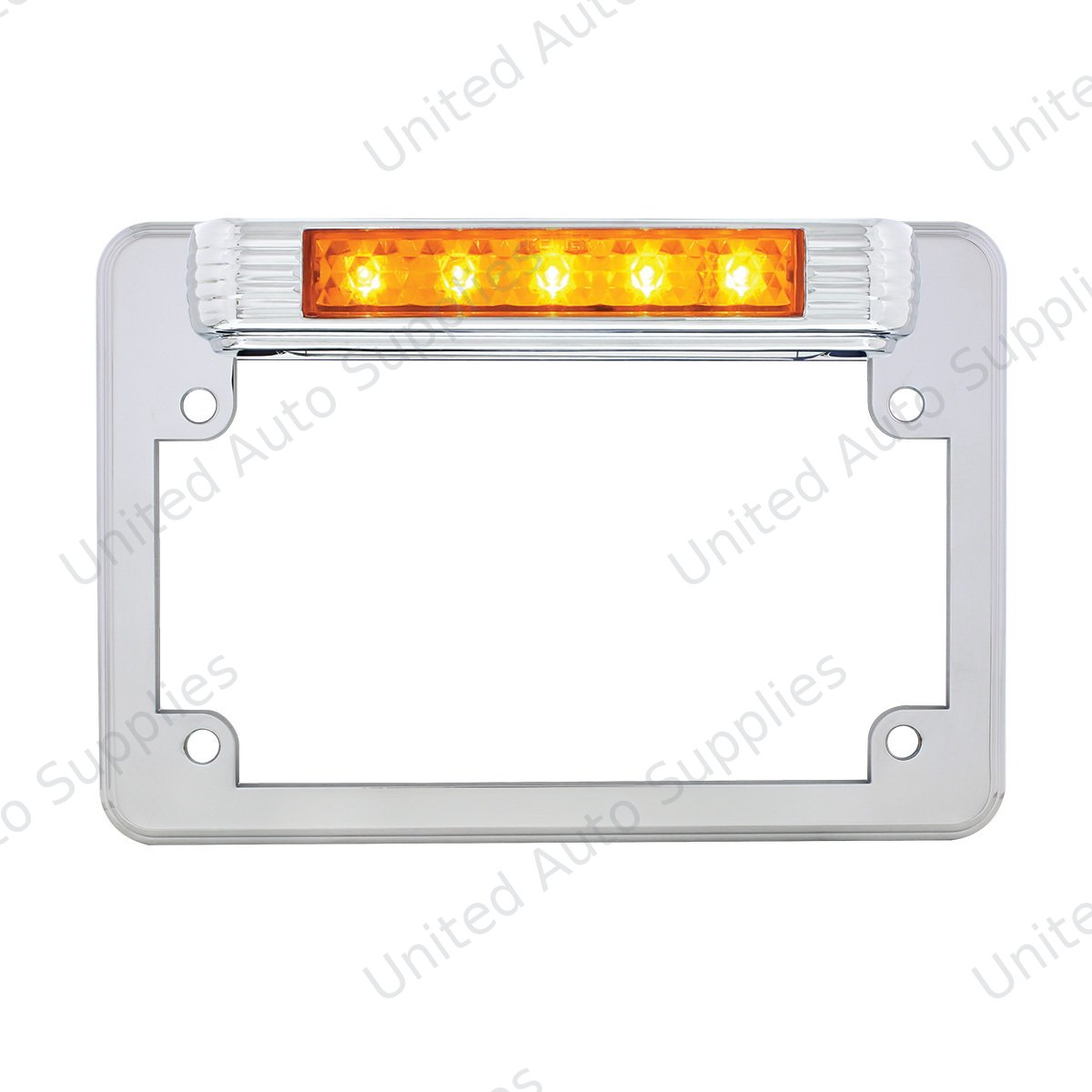 Chrome Motorcycle License Plate Frame With Auxiliary Light - Amber LED/Amber Lens