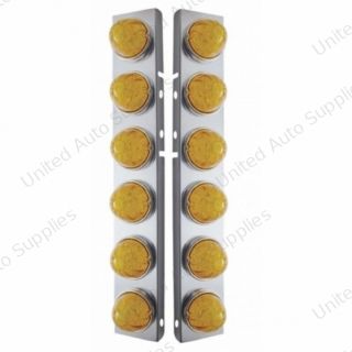 SS Front Air Cleaner Brkt With 12X 17 Amber LED Hi/Lo Watermelon Lights & SS Bezels For Peterbilt-Amber Lens